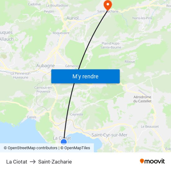 La Ciotat to Saint-Zacharie map