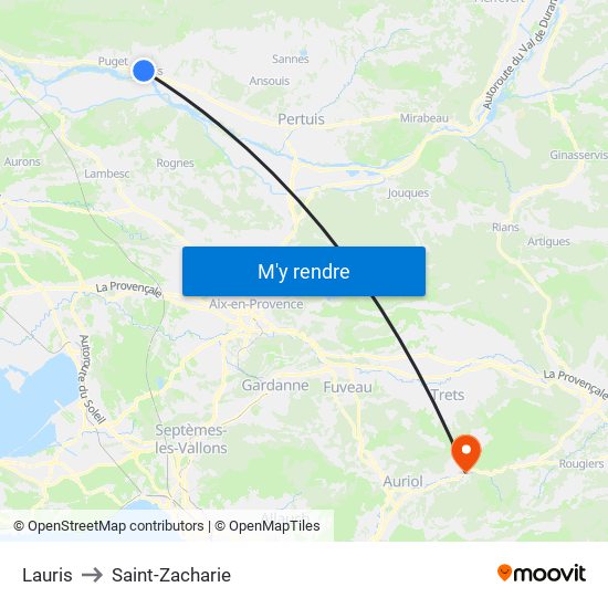 Lauris to Saint-Zacharie map