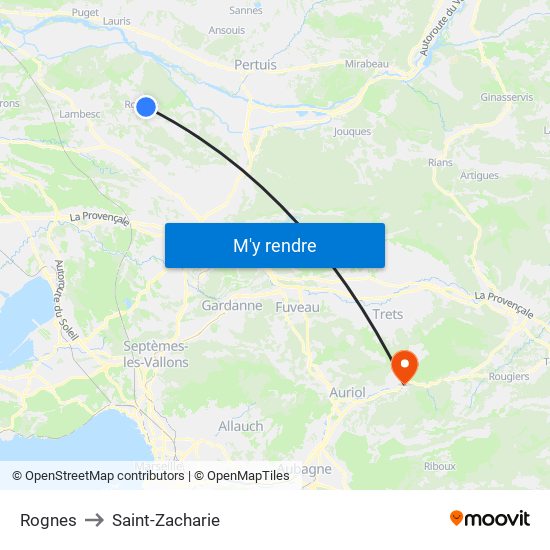 Rognes to Saint-Zacharie map