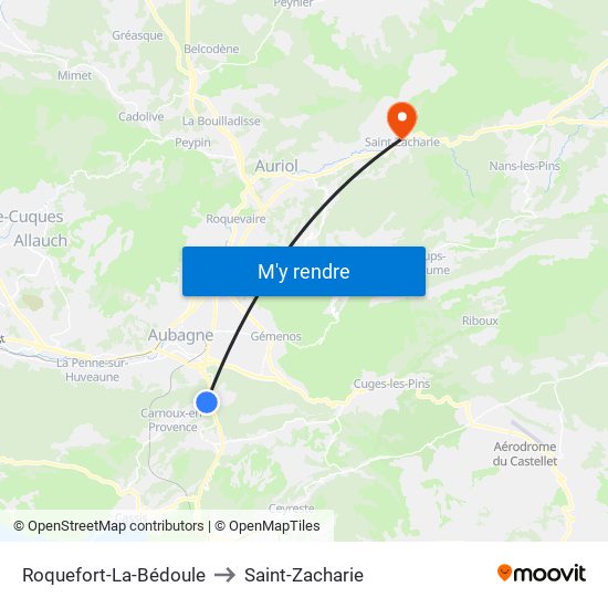 Roquefort-La-Bédoule to Saint-Zacharie map