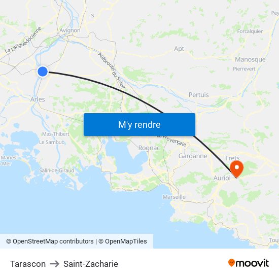 Tarascon to Saint-Zacharie map