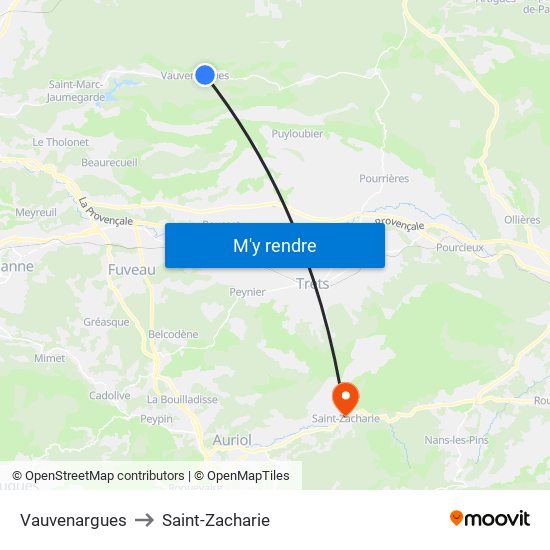 Vauvenargues to Saint-Zacharie map