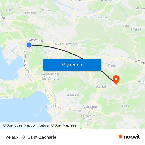 Velaux to Saint-Zacharie map