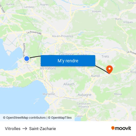 Vitrolles to Saint-Zacharie map