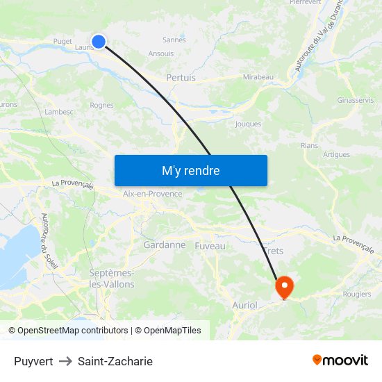 Puyvert to Saint-Zacharie map