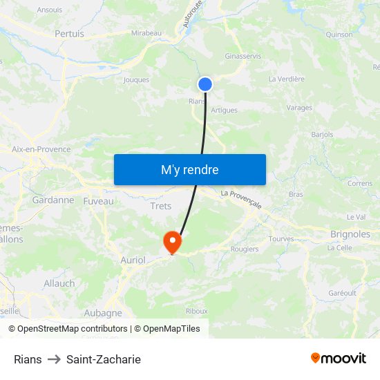 Rians to Saint-Zacharie map