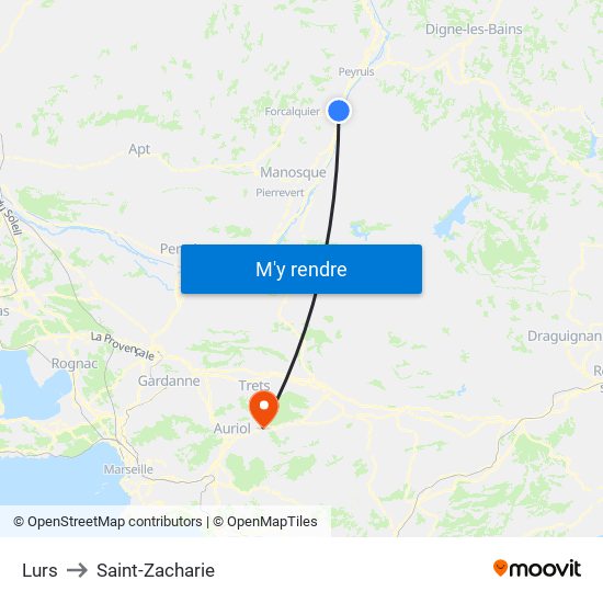 Lurs to Saint-Zacharie map