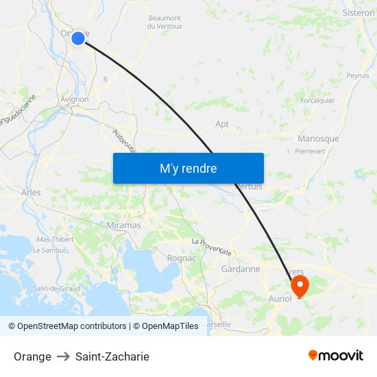 Orange to Saint-Zacharie map