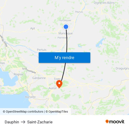Dauphin to Saint-Zacharie map