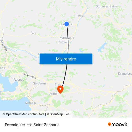 Forcalquier to Saint-Zacharie map