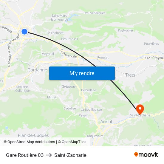 Gare Routière 03 to Saint-Zacharie map