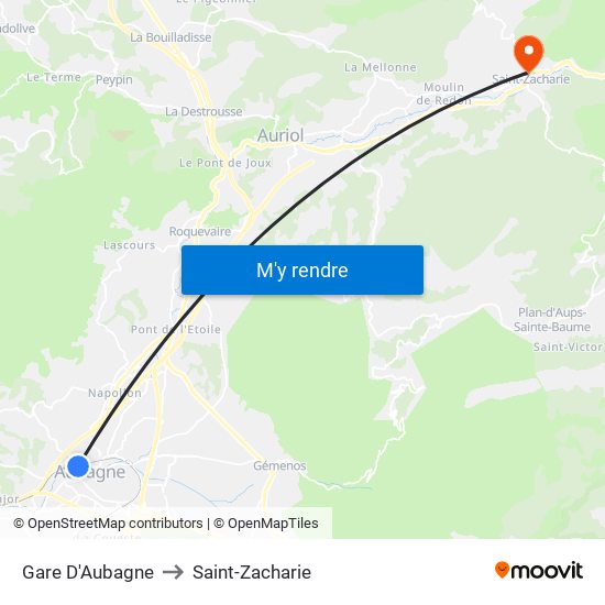 Gare D'Aubagne to Saint-Zacharie map