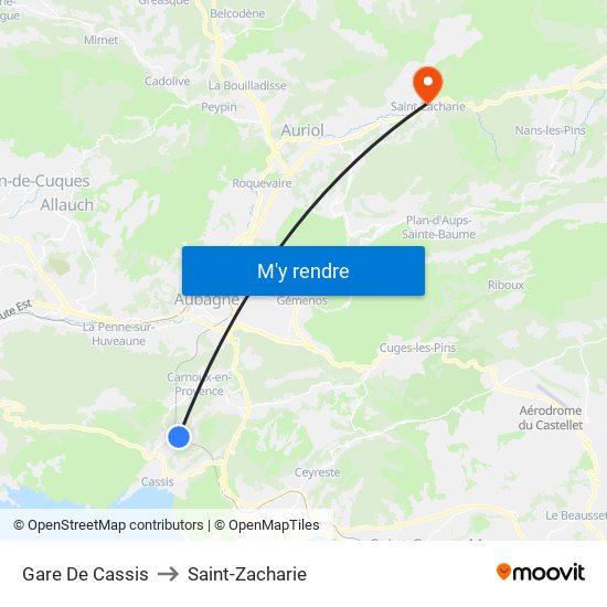 Gare De Cassis to Saint-Zacharie map