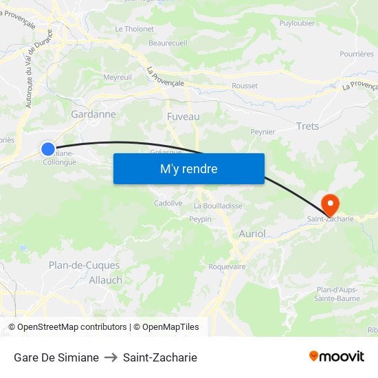 Gare De Simiane to Saint-Zacharie map