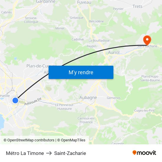 Métro La Timone to Saint-Zacharie map