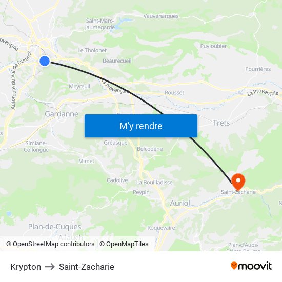 Krypton to Saint-Zacharie map