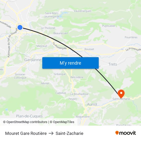 Mouret Gare Routière to Saint-Zacharie map