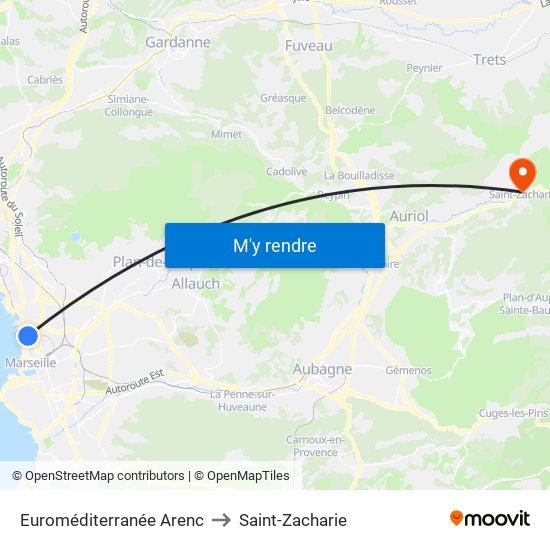 Euroméditerranée Arenc to Saint-Zacharie map