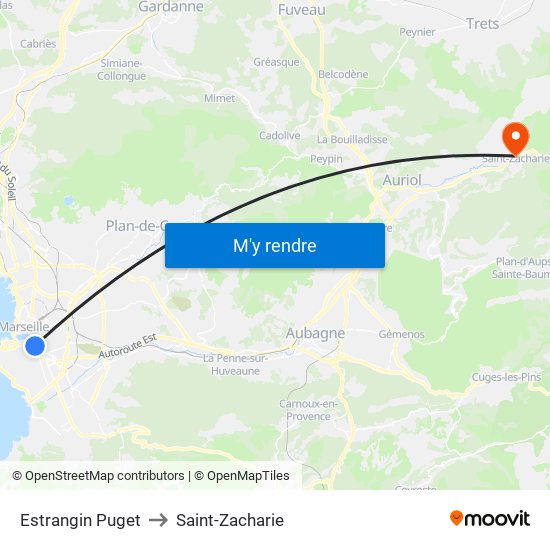 Estrangin Puget to Saint-Zacharie map