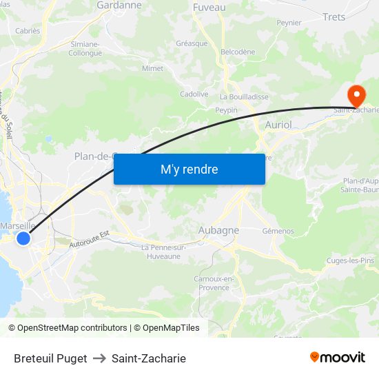 Breteuil Puget to Saint-Zacharie map