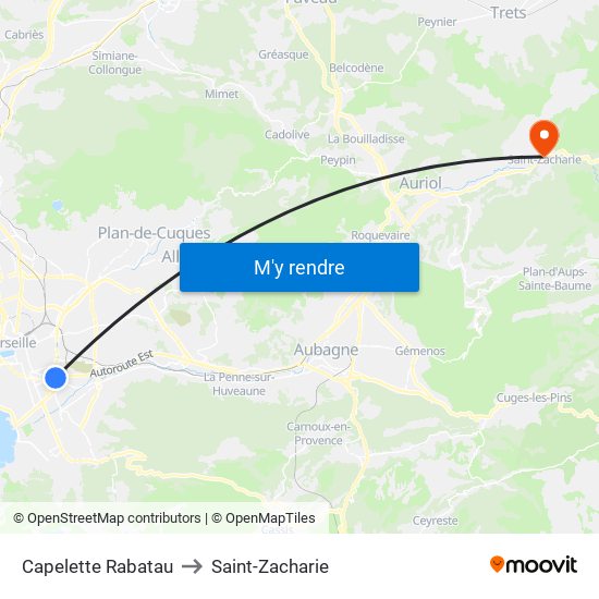 Capelette Rabatau to Saint-Zacharie map