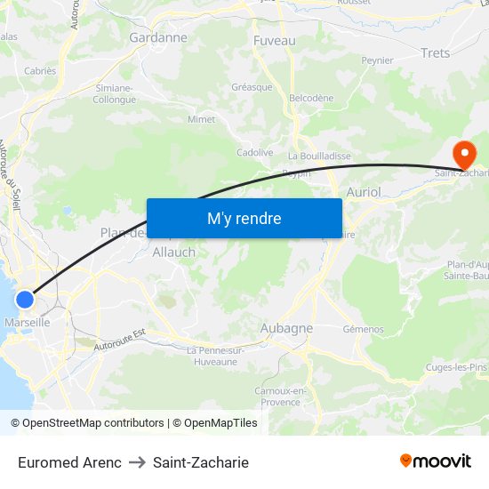 Euromed Arenc to Saint-Zacharie map