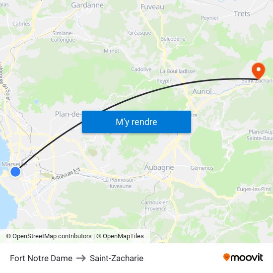 Fort Notre Dame to Saint-Zacharie map