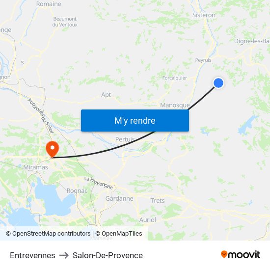 Entrevennes to Salon-De-Provence map