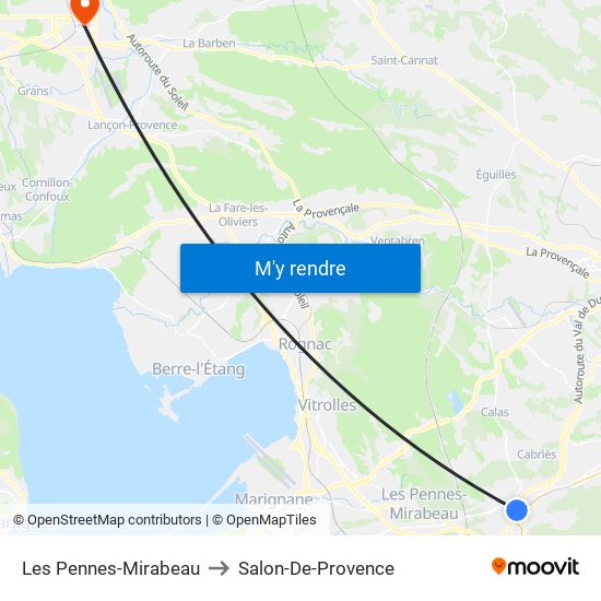Les Pennes-Mirabeau to Salon-De-Provence map