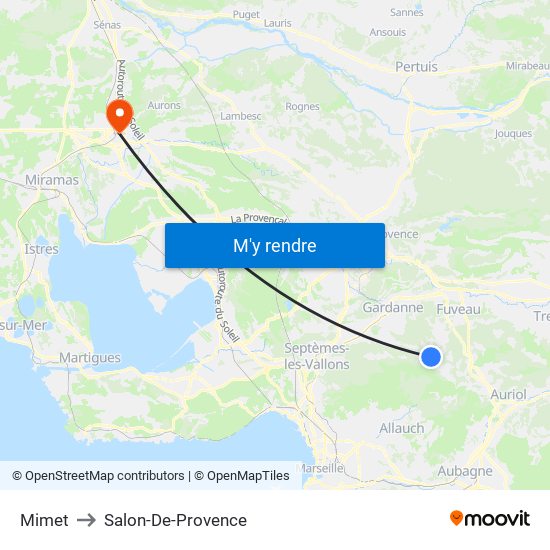 Mimet to Salon-De-Provence map