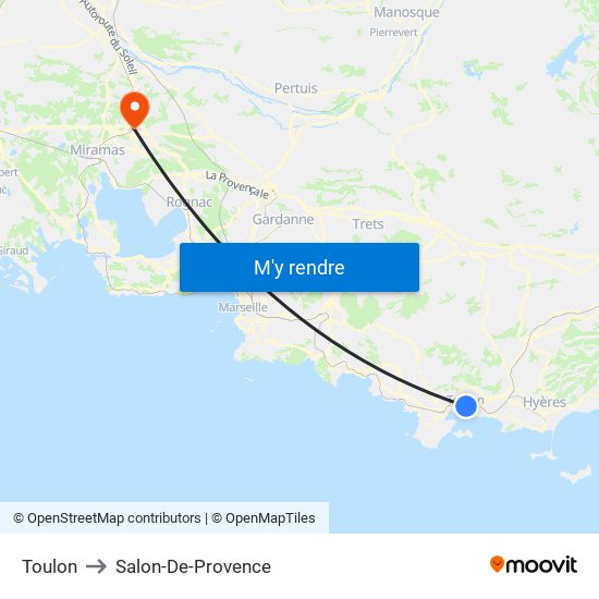 Toulon to Salon-De-Provence map