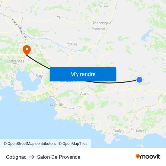 Cotignac to Salon-De-Provence map