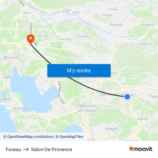 Fuveau to Salon-De-Provence map