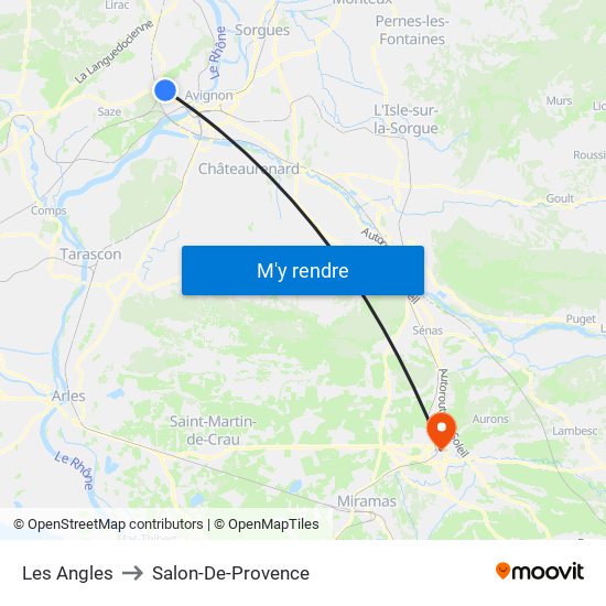 Les Angles to Salon-De-Provence map