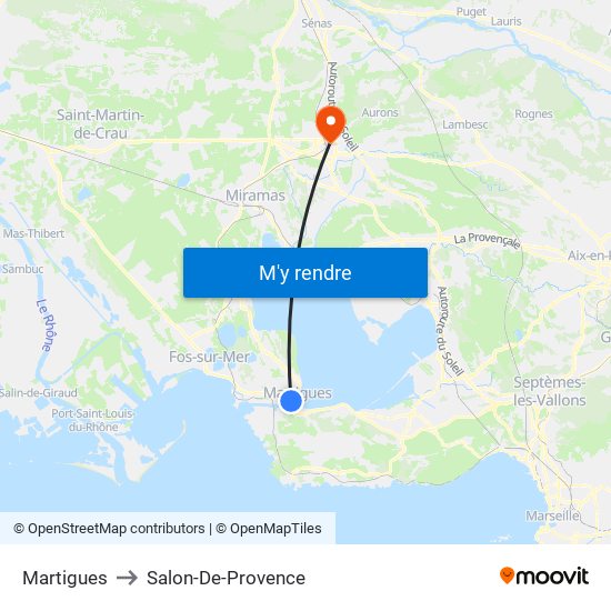 Martigues to Salon-De-Provence map