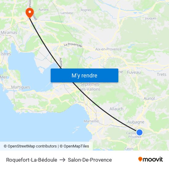 Roquefort-La-Bédoule to Salon-De-Provence map