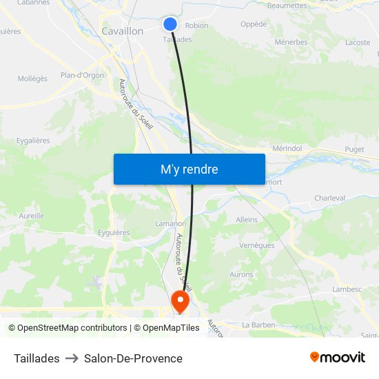 Taillades to Salon-De-Provence map