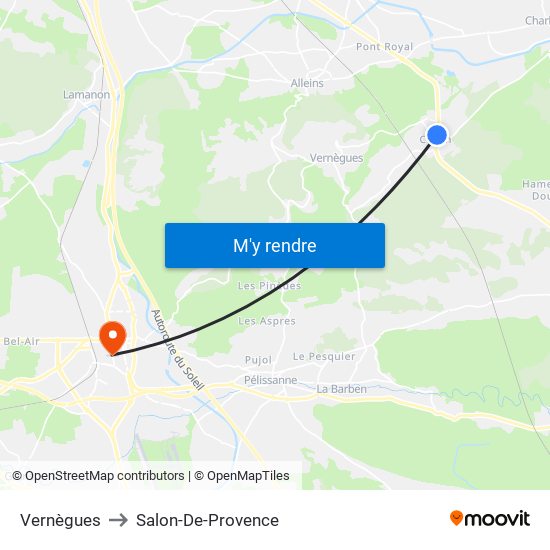 Vernègues to Salon-De-Provence map
