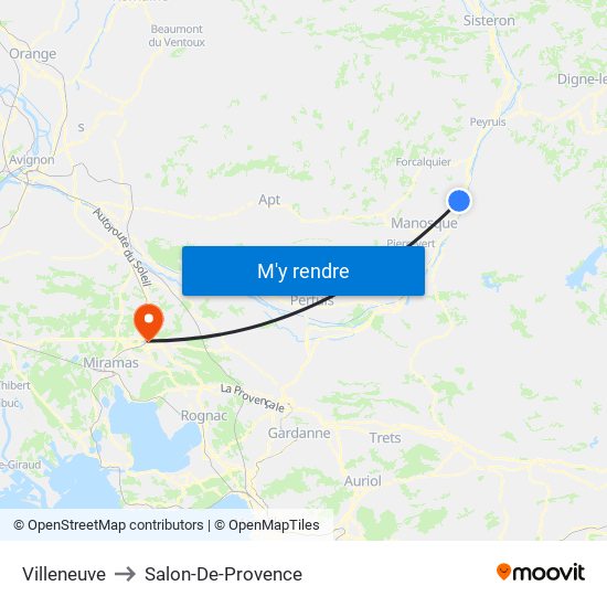 Villeneuve to Salon-De-Provence map