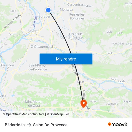 Bédarrides to Salon-De-Provence map