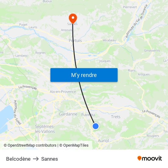 Belcodène to Sannes map