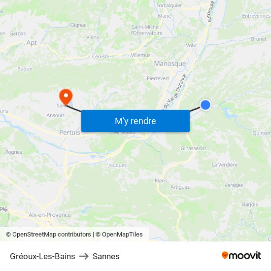 Gréoux-Les-Bains to Sannes map