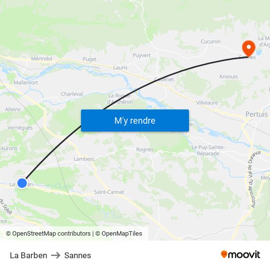 La Barben to Sannes map