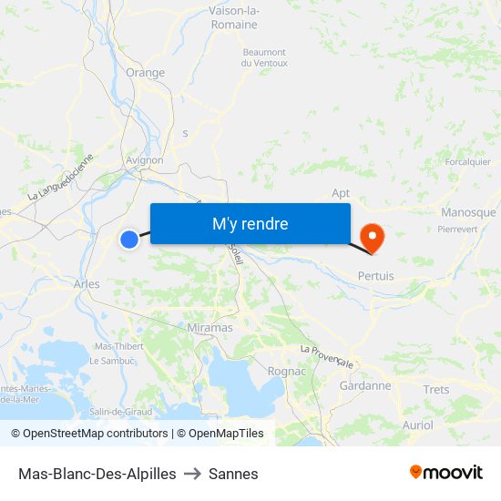 Mas-Blanc-Des-Alpilles to Sannes map