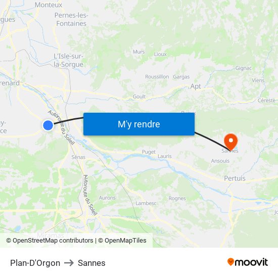 Plan-D'Orgon to Sannes map
