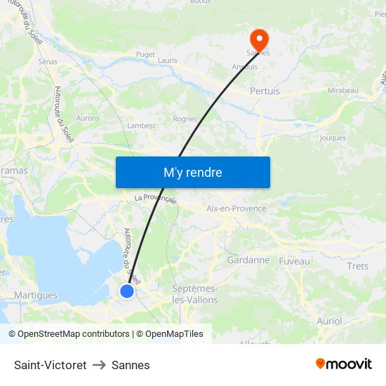 Saint-Victoret to Sannes map