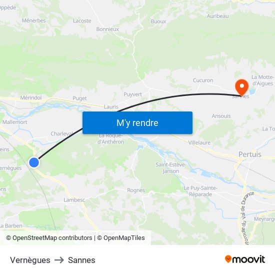Vernègues to Sannes map