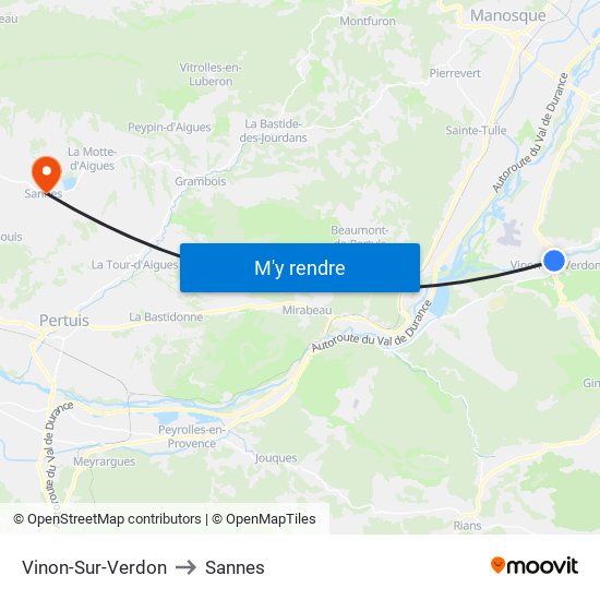 Vinon-Sur-Verdon to Sannes map