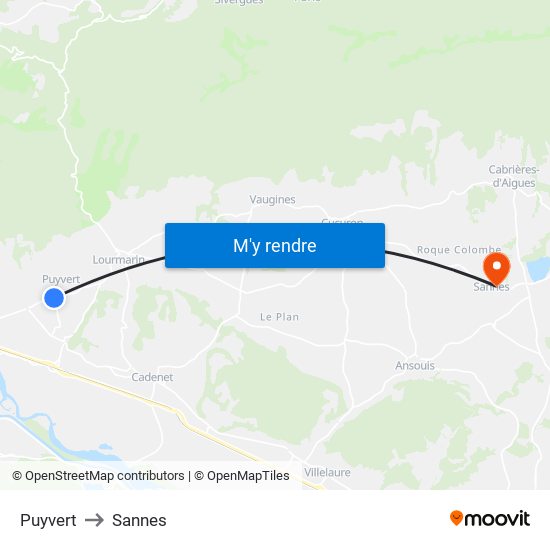 Puyvert to Sannes map
