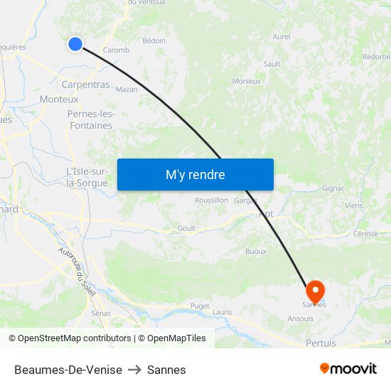 Beaumes-De-Venise to Sannes map